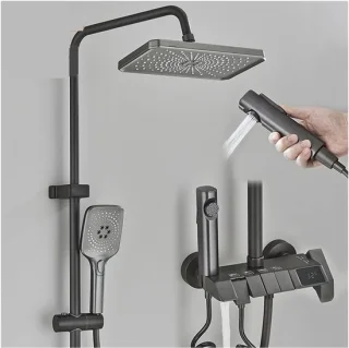 Douche mengset regendouchekraan wandmontage grijs