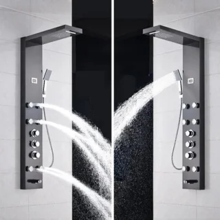 Douche - Regendouche - Douchewand - Douchekolom - Douchepanelen - Brons Douchezuil - Waterval - 6 Massagejets - Thermostatische Regendouche & Handdouche - Zwart