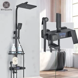 Douche - Regendouche - Douchewand - Douchekolom - Douchepanelen - Mat zwarte thermostatische regendouche set
