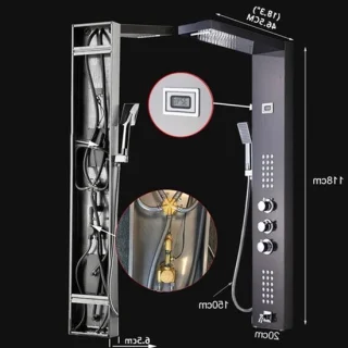 Douche - Regendouche - Douchewand - Douchekolom - Douchepanelen - Thermostatische Waterval & Regendouche Paneel - Geborsteld Nikkel - 3 Handgrepen - RVS Douchezuil