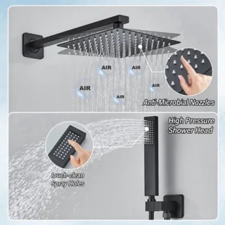 Douche - Regendouche - Douchewand - Douchekolom - Douchepanelen - Wandgemonteerde regendouche - 10in - Zwart