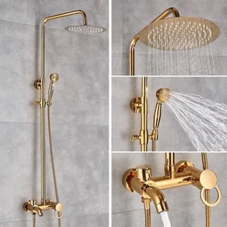 Douche set met regendouche en handdouche, goudkleurig messing