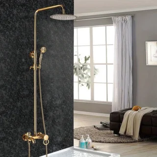 Douche set met regendouche, handdouche en hoofddouche, goudkleurig