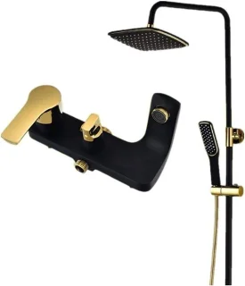 Douche set regen douche zwart goud