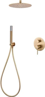 Douche set regendouche handdouche inbouwdouche mengkraan geborsteld goud PVD coating ronde vlakke regendouche 25 cm