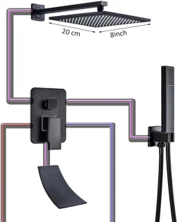 Douche set regendouche kraan wandmontage 8 inch zwart brons