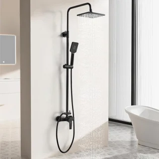Douche set regendouche met verstelbare kolom 21x21 cm mat zwart