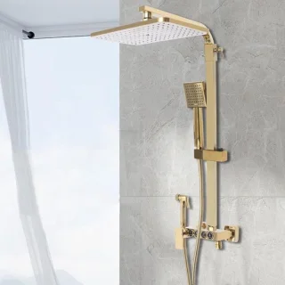 Douche set regendouche systeem 23 x 23 cm goud