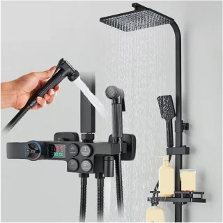 Douche systeem badkamer kraan 10 inch chroom zwart