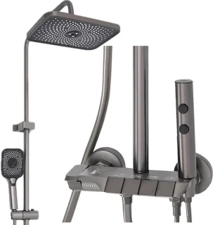 Douche Systeem - Douchekraan Set - Comfortabel Douchen - Intelligente Thermostaat - 65-105cm Verstelbaar - Grijs
