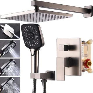Douche systeem regendouche set 25 cm douchekop geborsteld nikkel