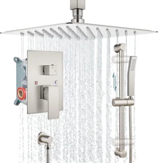 Douche systeem regendouche set 30 cm geborsteld nikkel