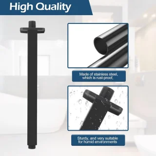 Douchearm plafond vierkant 30,5 cm - zwart