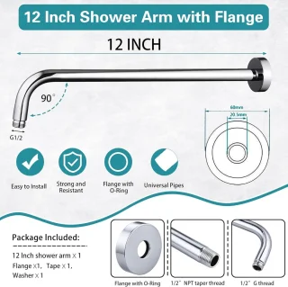 Douchearm wandmontage 305 cm chroom