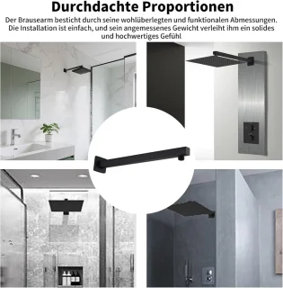 Douchearm Wandmontage 40 cm Zwart
