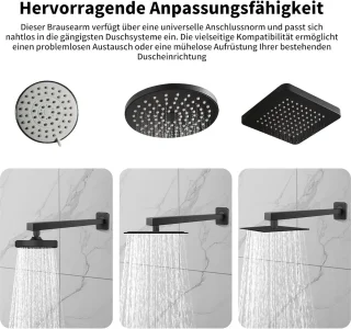 Douchearm Wandmontage 40 cm Zwart