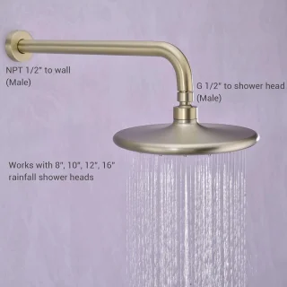 Douchearm wandmontage L-vormig 16 inch RVS met flens - geborsteld goud