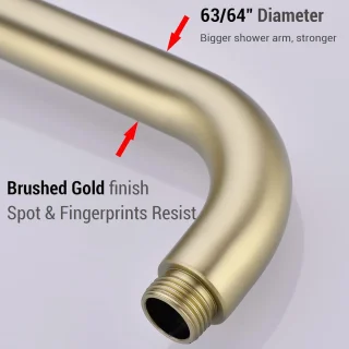 Douchearm wandmontage L-vormig 16 inch RVS met flens - geborsteld goud
