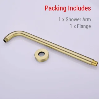 Douchearm wandmontage L-vormig 16 inch RVS met flens - geborsteld goud