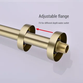 Douchearm wandmontage L-vormig 16 inch RVS met flens - geborsteld goud