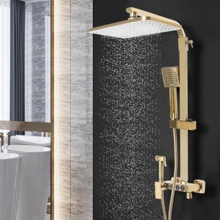 Douchearmatuur set in goud, verstelbaar 80-120cm