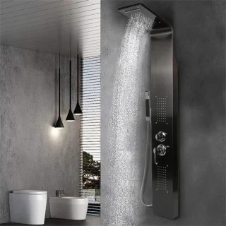 Douchekolom douchepaneel Waterval 140 cm zwart