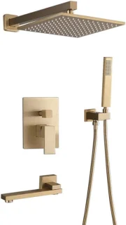 Douchekolom set met regendouche en badkraan, 30x30 cm, goud