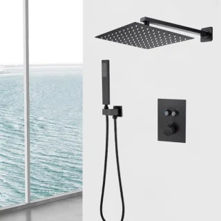 Douchekolom thermostaatkraan 25 cm zwart