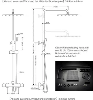 Douchekolom thermostatisch mat zwart