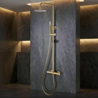 Douchekolom thermostatisch met doucheset, geborsteld goud