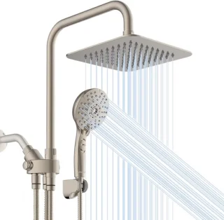 Douchekop combo regen douche 20 cm geborsteld nikkel