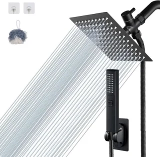 Douchekop combo - regendouche en handdouche - 20 cm vierkant - mat zwart
