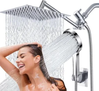 Douchekop met handdouche 20 cm vierkant chroom