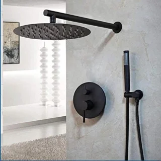 Douchekop set met regendouchekranen 20 cm rond zwart