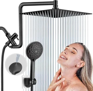 Douchekop set regendouche handdouche 12 inch mat zwart