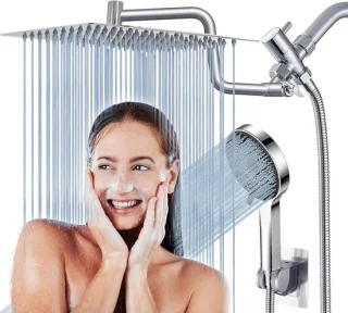 Douchekop set regendouche handdouche 20 cm zilver