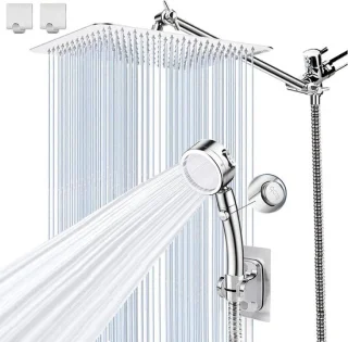 Douchekop set - regendouche handdouche - 25 cm vierkant chroom