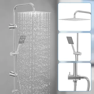 Douchekraan complete set met regendouche en handdouche - verstelbare wandmontage - 30x30 cm kop - zilver