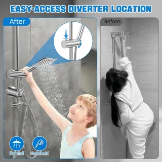 Douchekraan complete set met regendouche en handdouche, verstelbare wandmontage, 30x30 cm kop, zilver
