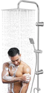 Douchekraan complete set met regendouche en handdouche, verstelbare wandmontage, 30x30 cm kop, zilver