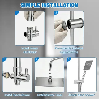 Douchekraan complete set met regendouche en handdouche, verstelbare wandmontage, 30x30 cm kop, zilver
