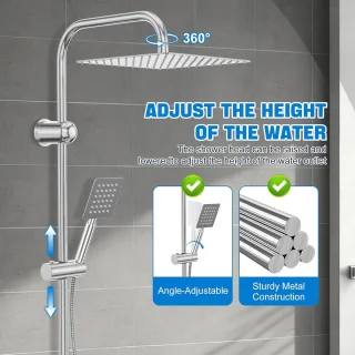 Douchekraan Complete Set - Regendouche Set - Badkamer Upgrade - Verstelbare Wandmontage - 30x30 cm Kop - Zilver