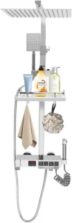 Douchekraan met thermostaat - regendouche set - 19 x 19 cm kop - zilver