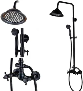 Douchekraan set met regendouche, wandmontage, zwart messing