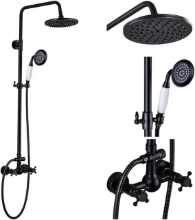 Douchekraan set met regendouche, wandmontage, zwart messing