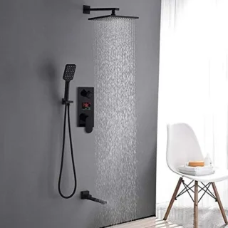 Douchekraan set met regendouche zwart 10 inch