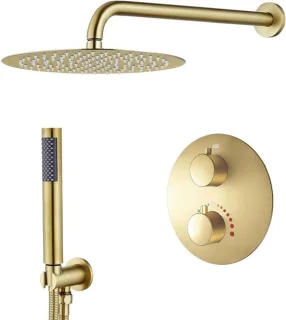 Douchekraan set regendouche 25 cm geborsteld goud