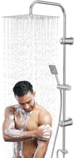 Douchekraan set regendouche en handdouche, 30x30 cm kop, roestvrij staal gepolijst, zilver
