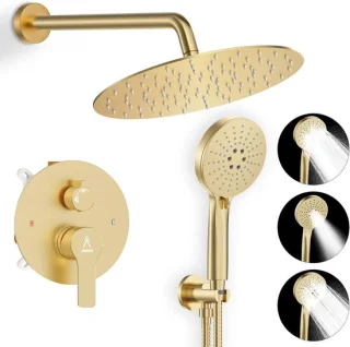 Douchekraan set - regendouche handdouche - 30 cm - geborsteld goud