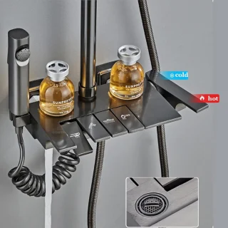 Douchekraan Set - Regendouche Pianotoets - Badkamer Verbouwen - Ruimte Aluminium - Wandmontage 17cm - Gunmetal